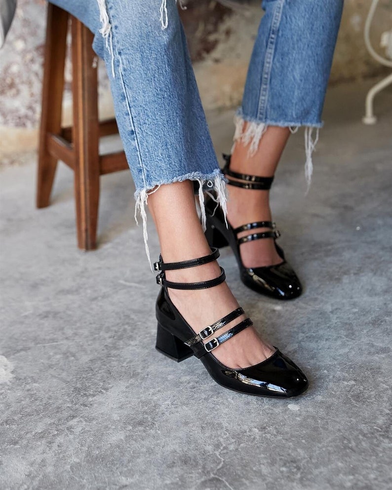 Black Mary Jane Shoes,block Heel Sandals,medium Heel,mary Jane Shoes ...
