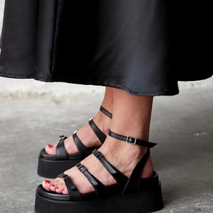 Black leather sandal,ankle strap sandals,high-soled sandals,Beige leather sandals,strappy sandals,platform sandals,leopard print sandals image 3