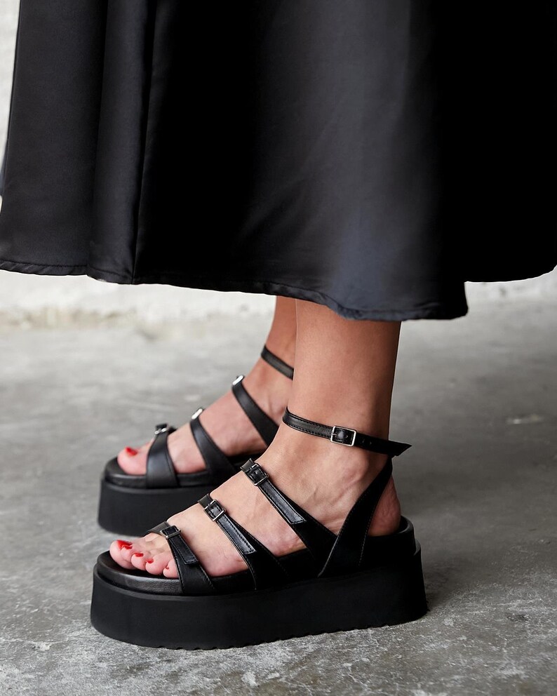 Black leather sandal,ankle strap sandals,high-soled sandals,Beige leather sandals,strappy sandals,platform sandals,leopard print sandals image 3