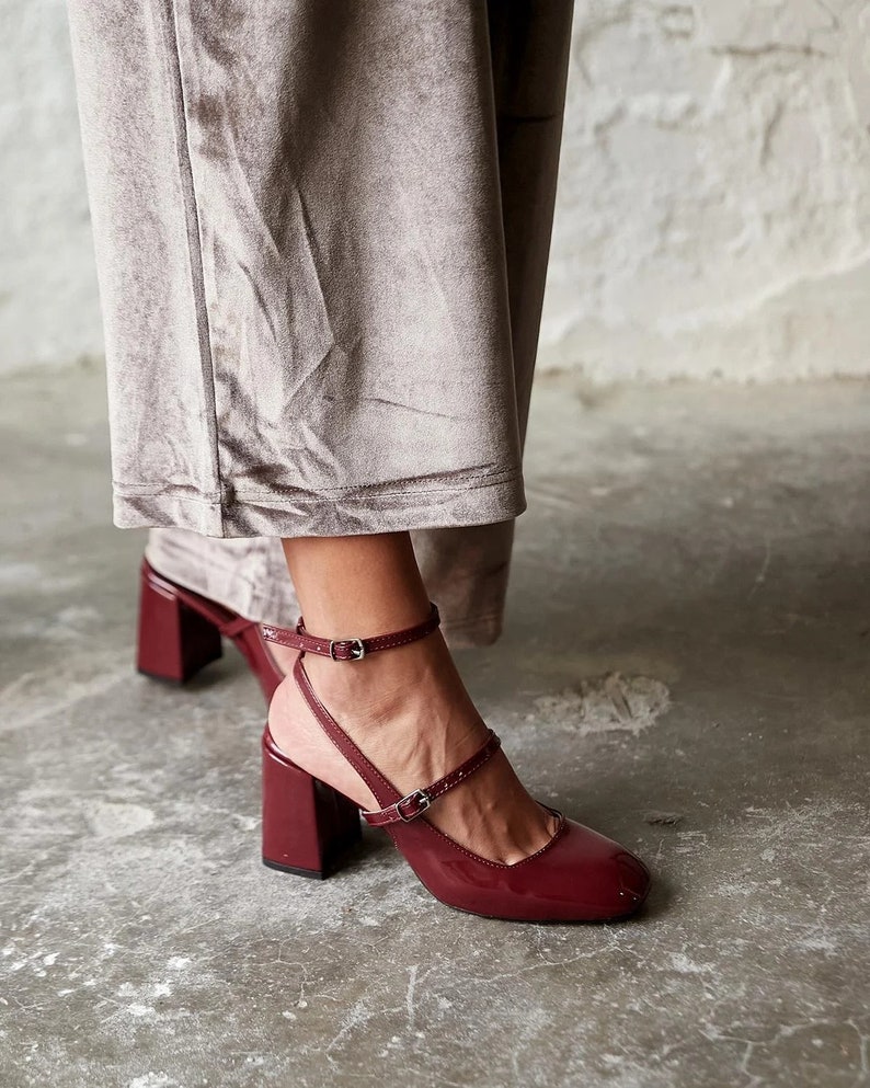 Burgundy Mary Jane Shoes,Block Heel Sandals,Black Mary Jane Shoes,Mary jane flats,Women's Sandals,mary jane heels,ankle strap mary jane image 4