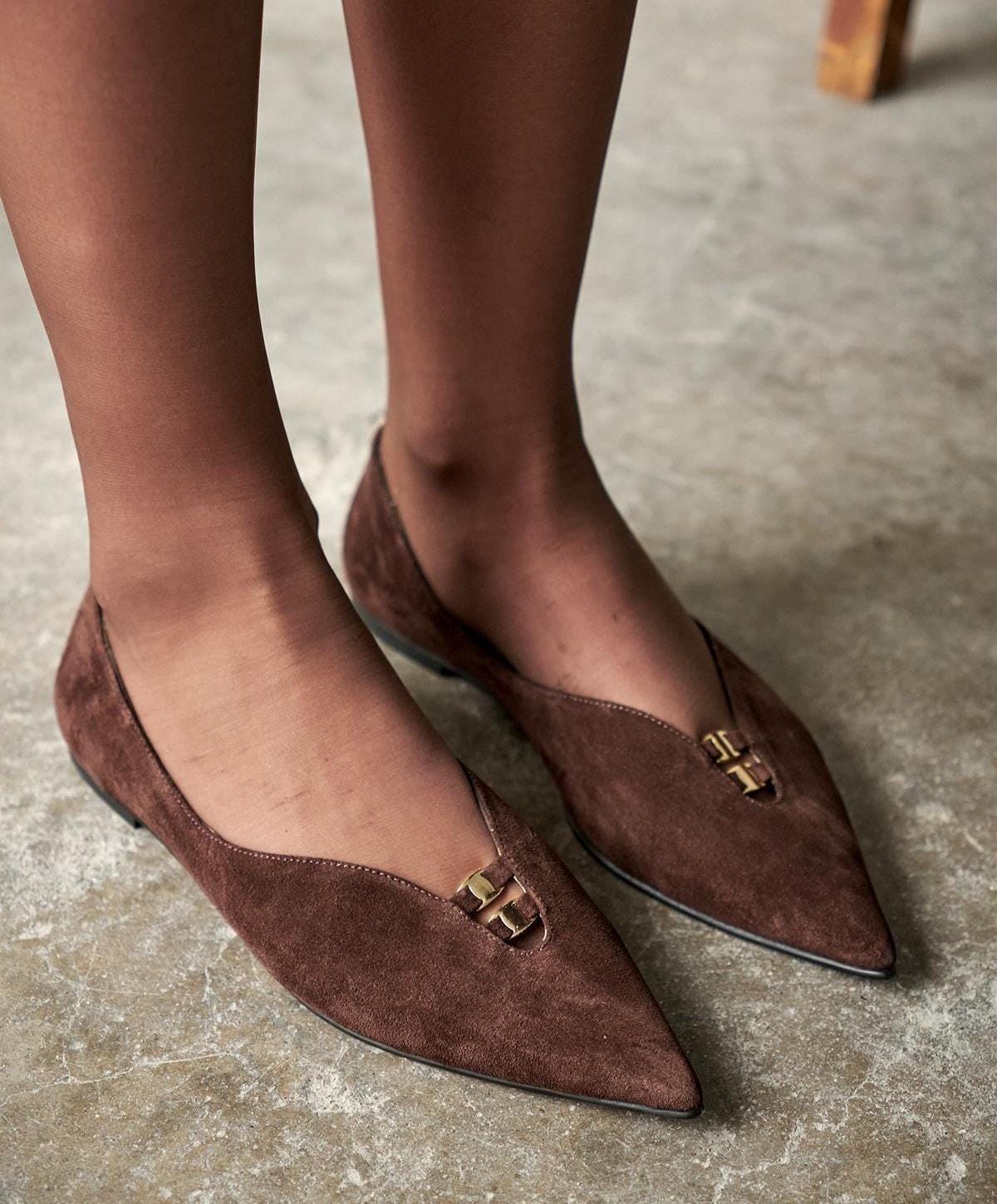 フラットシューズ Minimalist Suede Ballerinas Flats Shirry Trendy Women's Black Faux Suede Pointed Toe Ballet