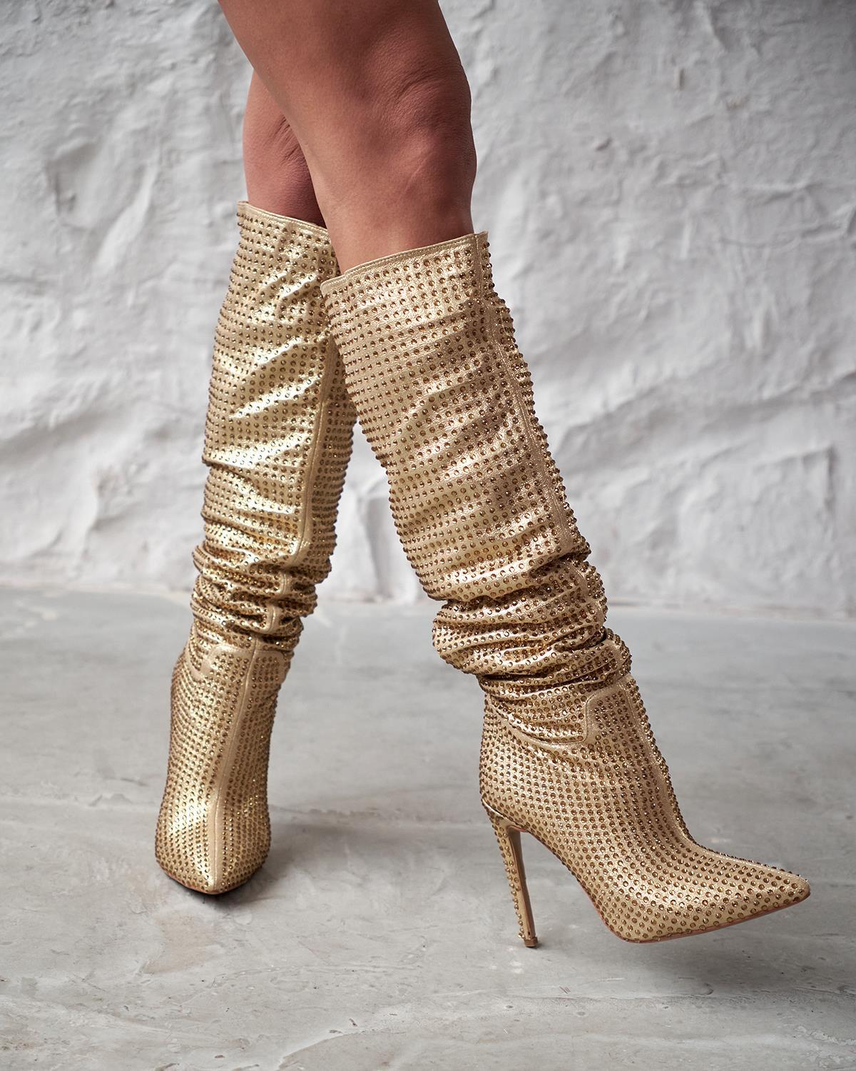 Gold Glitter Knee High Boots pointed Toe Boots high Heeled Boots stiletto Heeled Boots silver Knee High Boots dress Boots party Boots Etsy