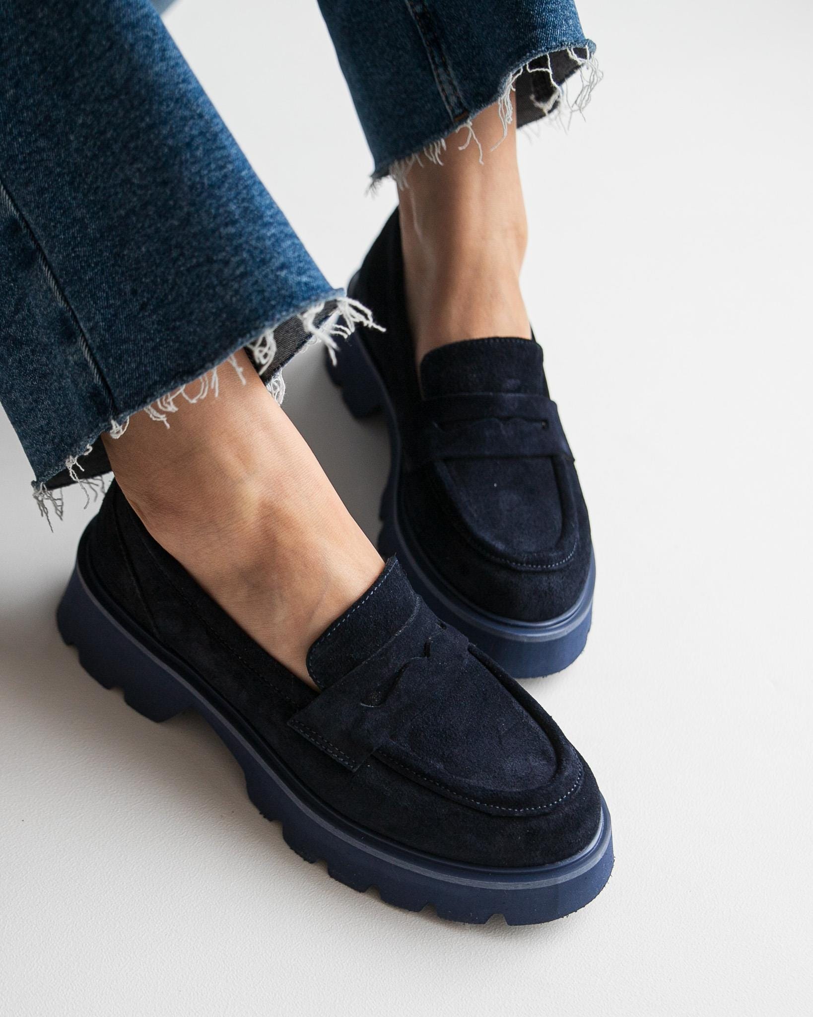 Azul Marino Mocasines Con Pompones Zapatos Escolares Azul Marino