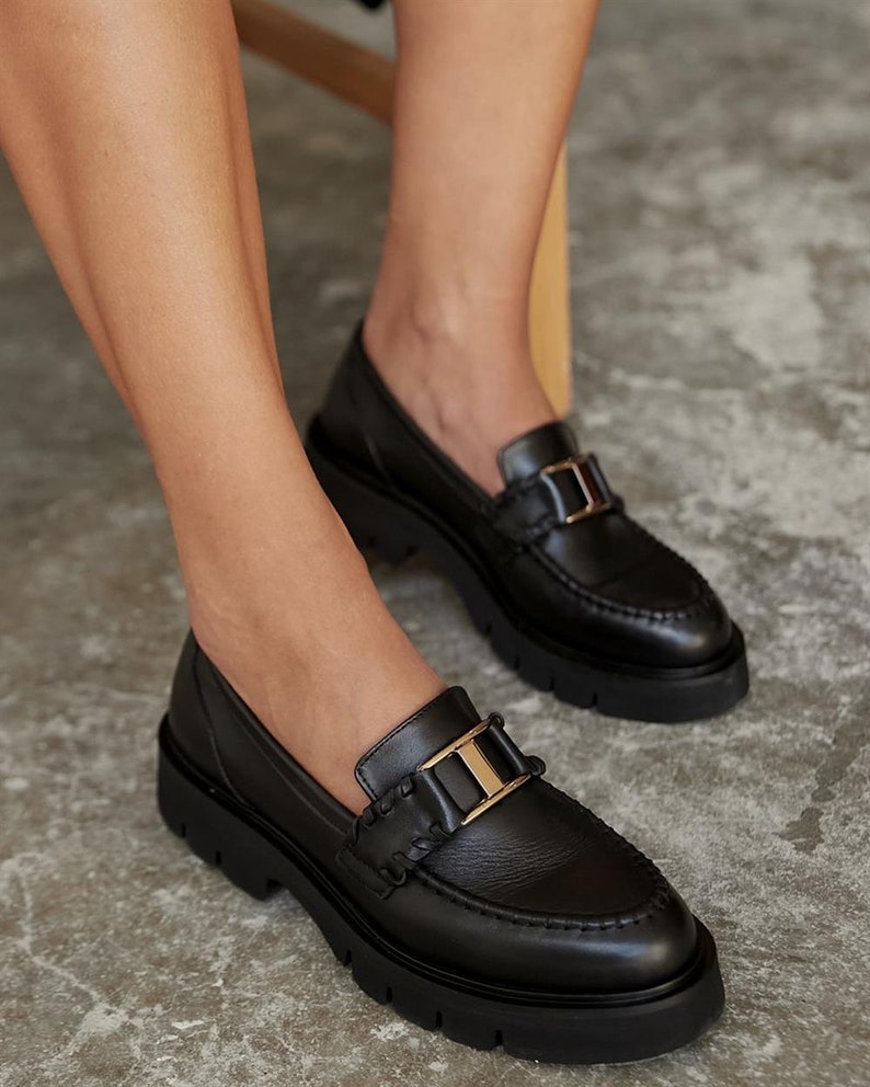 Gray Suede Women's Loafers,black Leather Women's Loafers With Chain