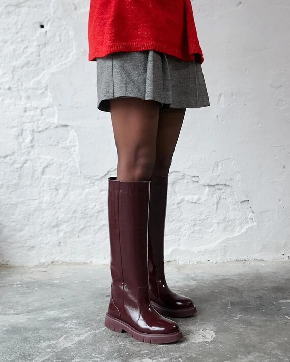 Burgundy patent best sale boots