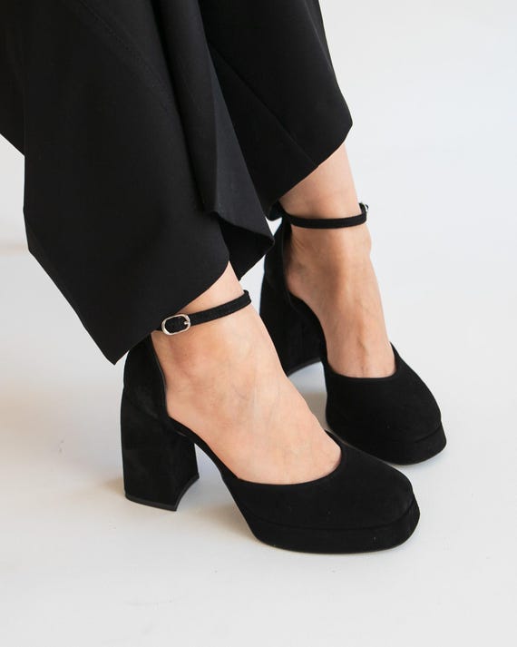 Ankle Strap Sandaletten Schwarz Blockabsatz Schicke Sandalen Damen