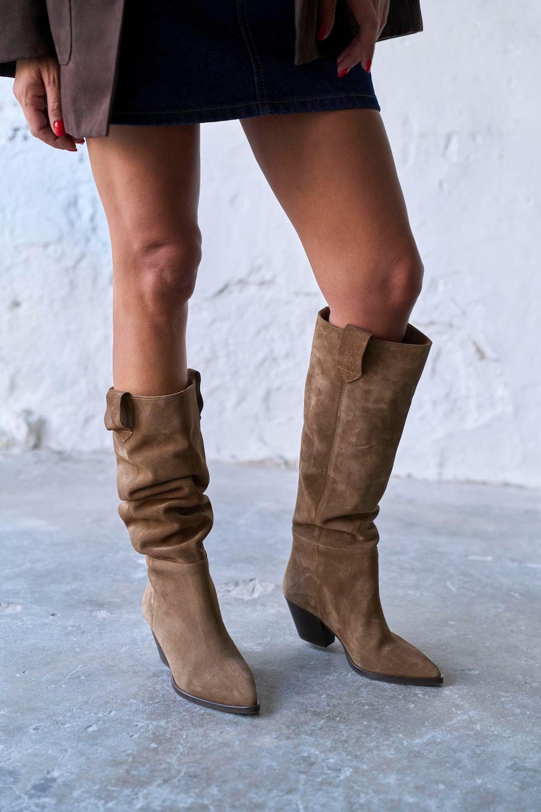 Mid Calf Boots Chinese Laundry Slouch Stella Boot Brown Suede