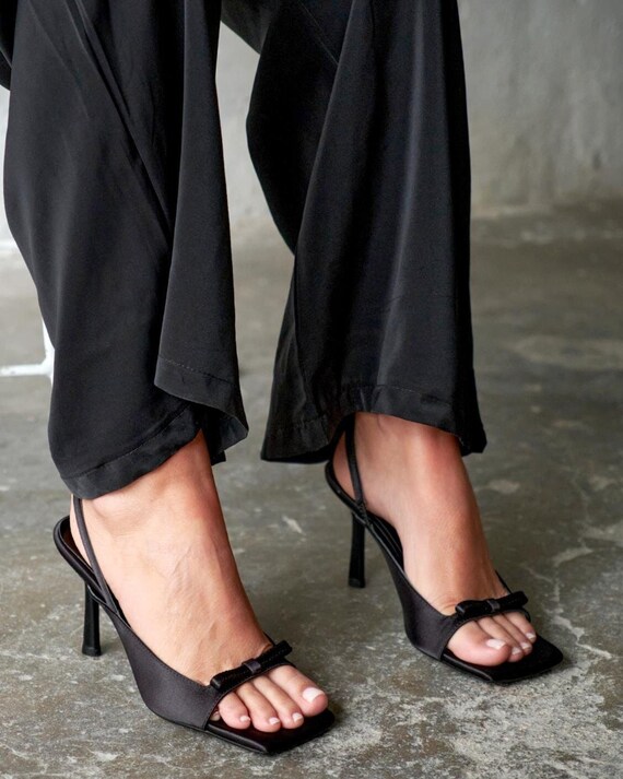 Black Satin High Heels Shoes ankle Strap Heels wedding Shoes bridal Shoes open Toe Heels red High Heels open Back Heels evening Dress Shoes Etsy Canada