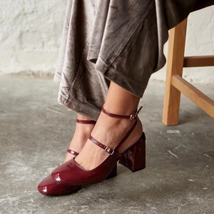 Burgundy Mary Jane Shoes,Block Heel Sandals,Black Mary Jane Shoes,Mary jane flats,Women's Sandals,mary jane heels,ankle strap mary jane image 2