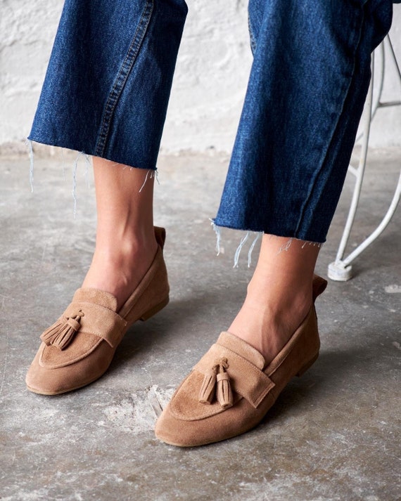 Brown Suede Women Loafers women s Casual Shoes tasseled Loafer flat Sole Loafer oxford Shoes handmade Shoes pink beige blue red Loafers Etsy