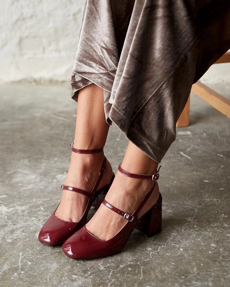 Burgundy Mary Jane Shoes,Block Heel Sandals,Black Mary Jane Shoes,Mary jane flats,Women's Sandals,mary jane heels,ankle strap mary jane image 1