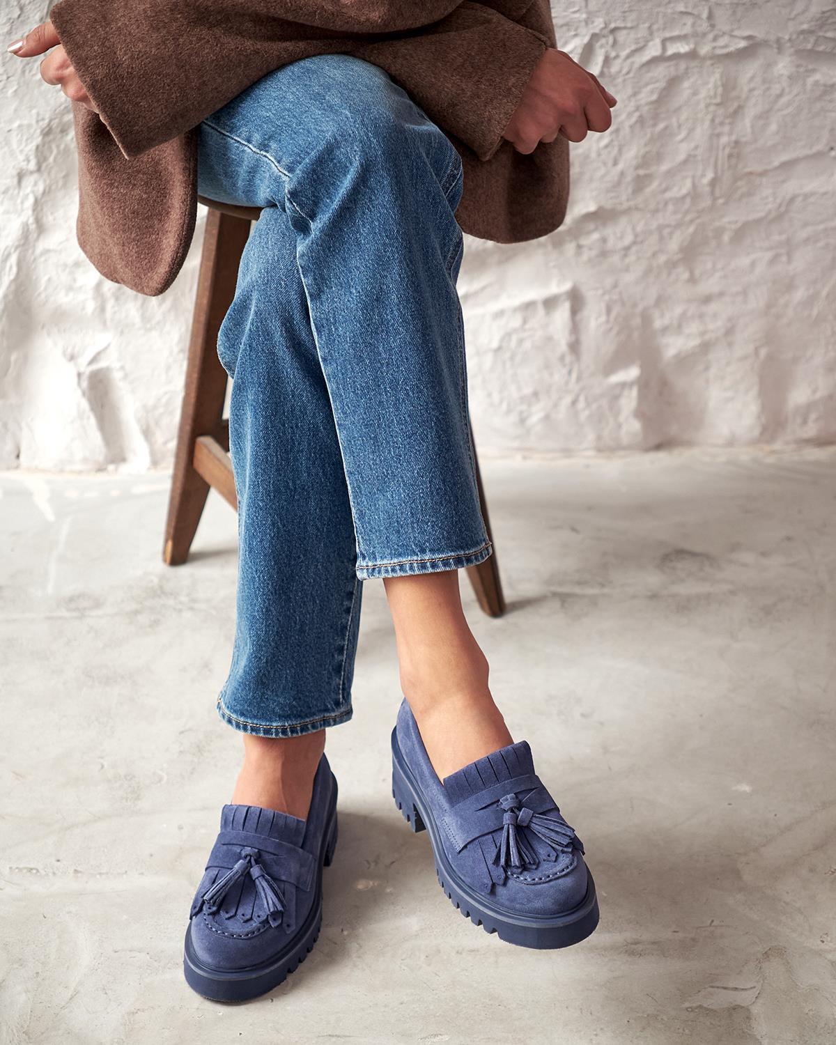 ローファー・オックスフォード SUEDE LOAFERS MONILI DETAIL Black Leather Loafers,penny Loafer Shoes,chunky Loafers
