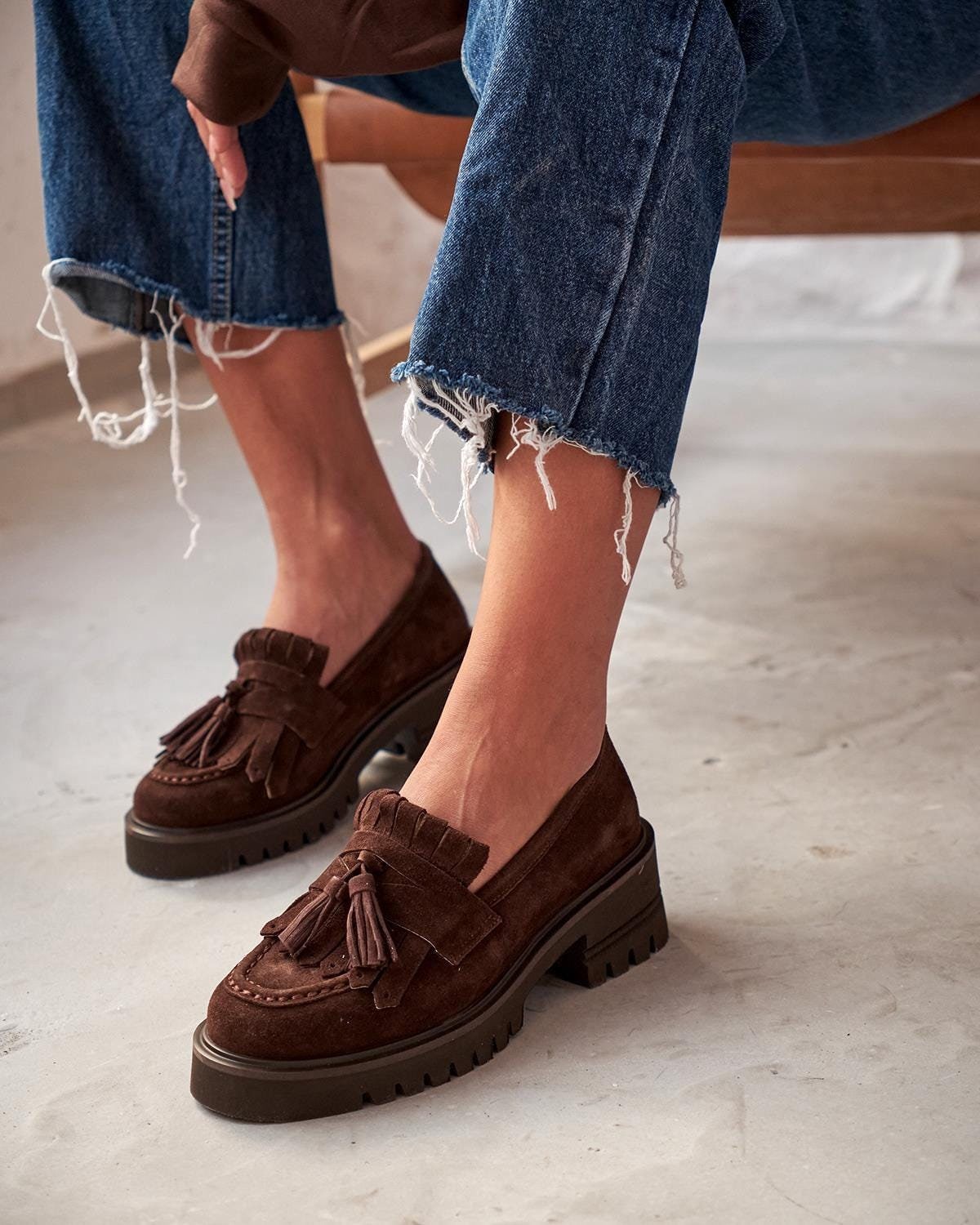 ローファー・オックスフォード SUEDE LOAFERS Black Leather Loafers,penny Loafer Shoes,chunky Loafers