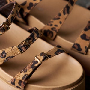Black leather sandal,ankle strap sandals,high-soled sandals,Beige leather sandals,strappy sandals,platform sandals,leopard print sandals image 9