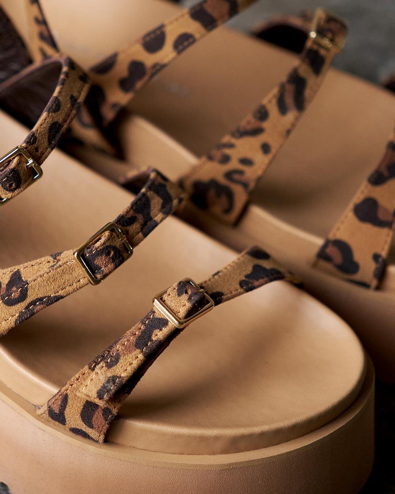 Black leather sandal,ankle strap sandals,high-soled sandals,Beige leather sandals,strappy sandals,platform sandals,leopard print sandals image 9