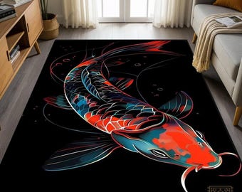 Koi Fish Art Carpet: Japanese Carp Welcome Mat, Asian Zen Outdoor Decor