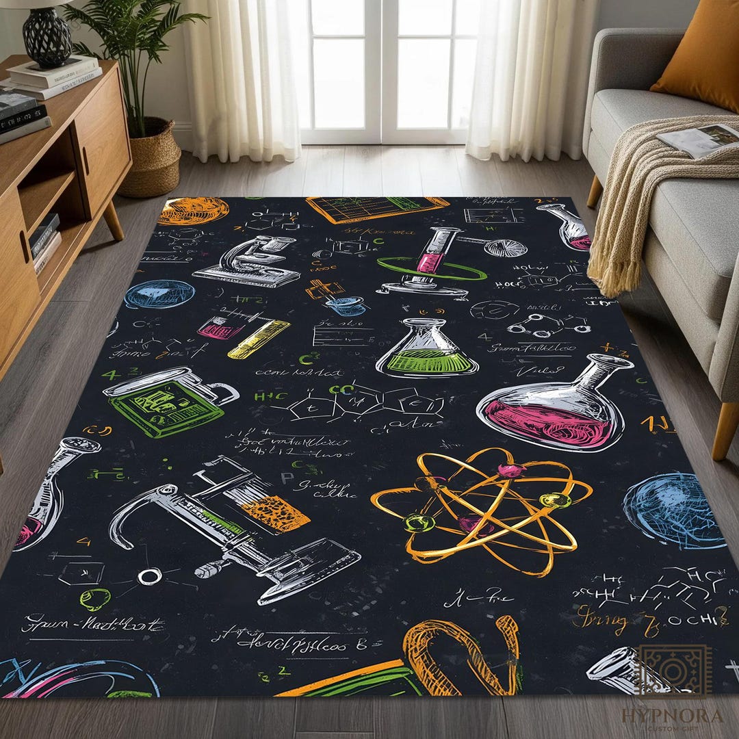 A Science Lab Rug Science Rug – Chemistry Lab Chalkboard Pattern Rug Kids Room STEM Decor ...
