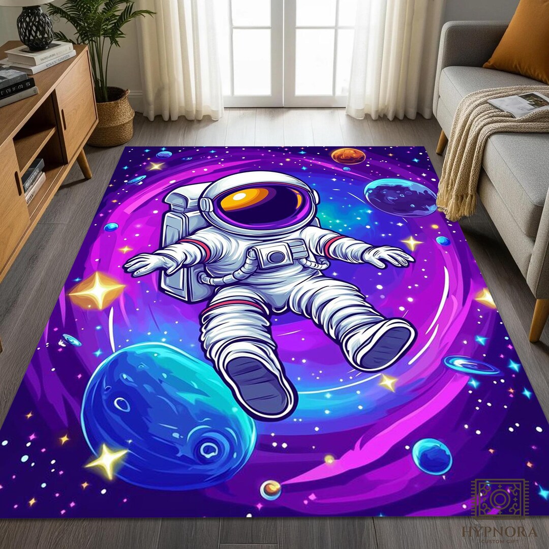 Floating Astronaut Galaxy Rug, Colorful Space Kids Carpet - Etsy