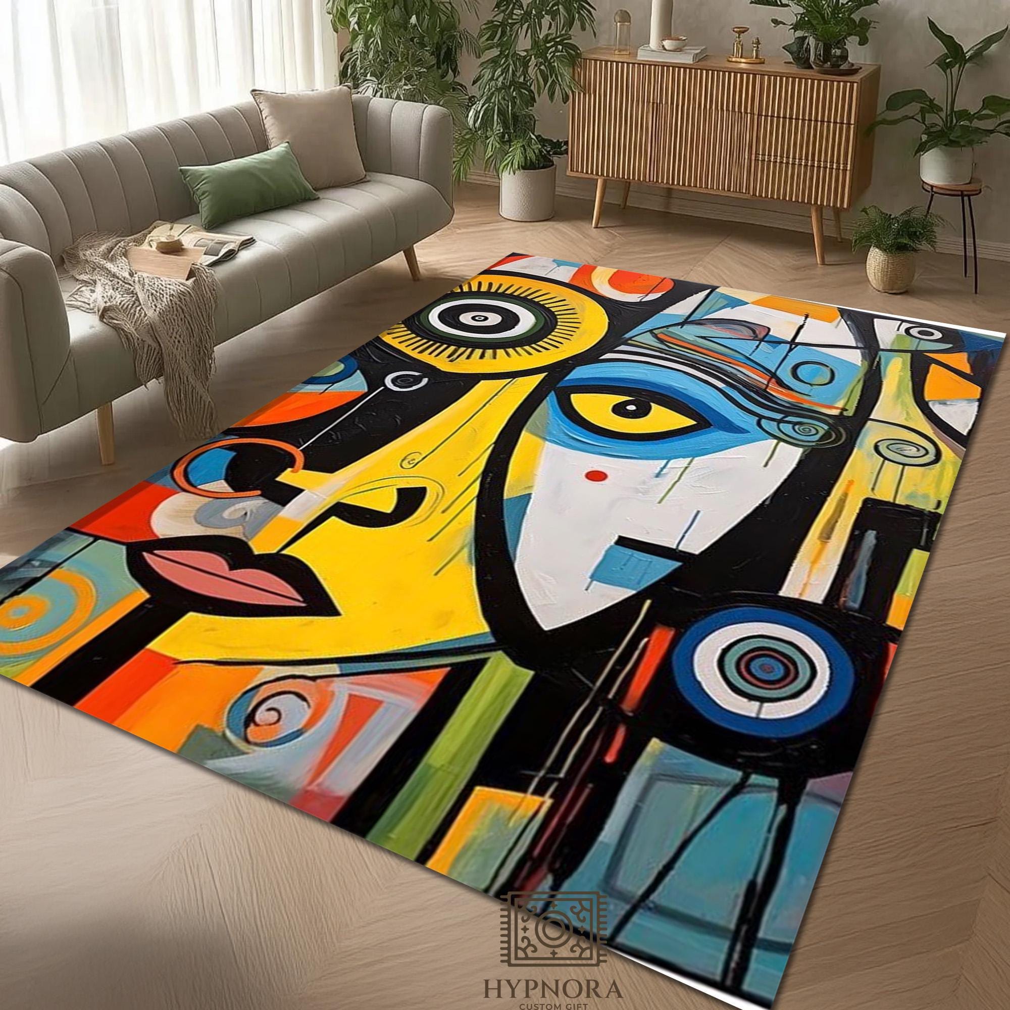 Simplistic Face Rug Abstract Face Area Rug: Colorful Cubism, Modern Art Carpet - Etsy