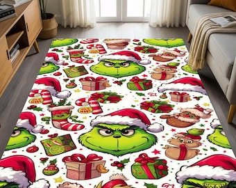 Grinch Christmas Rug: Whoville Holiday Decor, Nonslip Area Mat