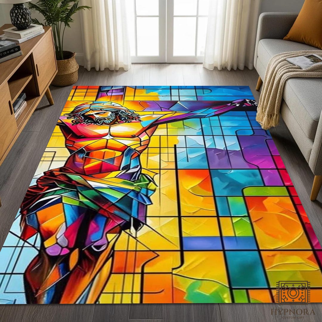 Jesus Crucifixion Rug: Stained Glass Mosaic, Religious Christian Decor ...