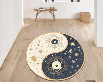 Okrągły dywan Yin Yang: Zmywalny dywan Celestial Sun Moon