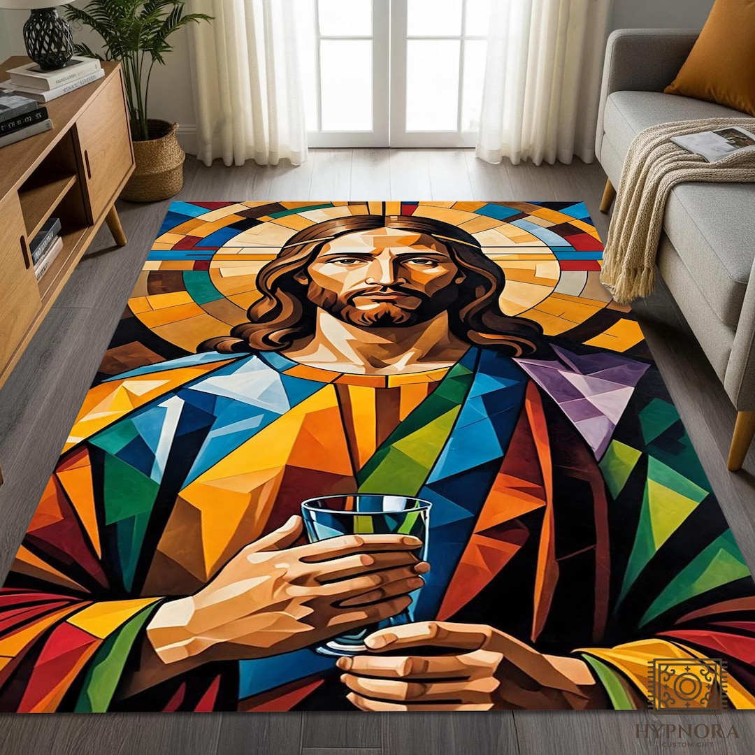 Jesus Rugs Graphics Jesus Mosaic Rug: Nonslip Christian Art, Prayer Room Decor - Etsy