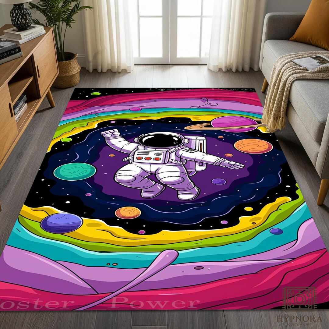 Rainbow Astronaut Rug – Colorful Galaxy Space Tile Mat Kids Decor - Etsy