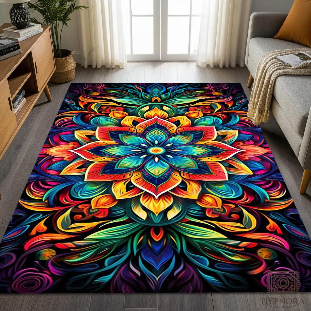 Mandala Area Rug: Colorful Bohemian Floral, Nonslip Meditative Carpet ...