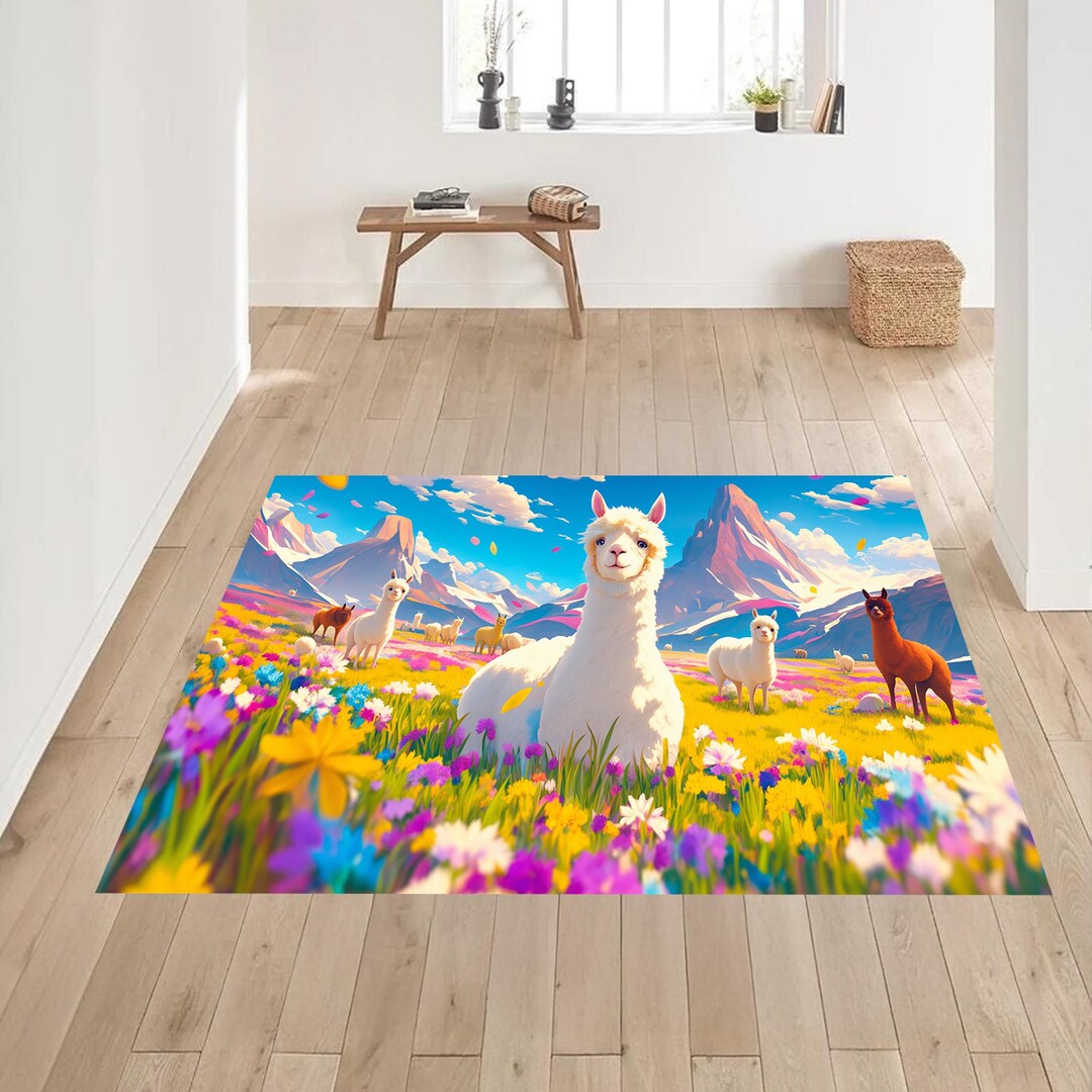 Colorful Alpaca Meadow Fantasy Rug Design Rug & Tile Mat – Wildlife ...