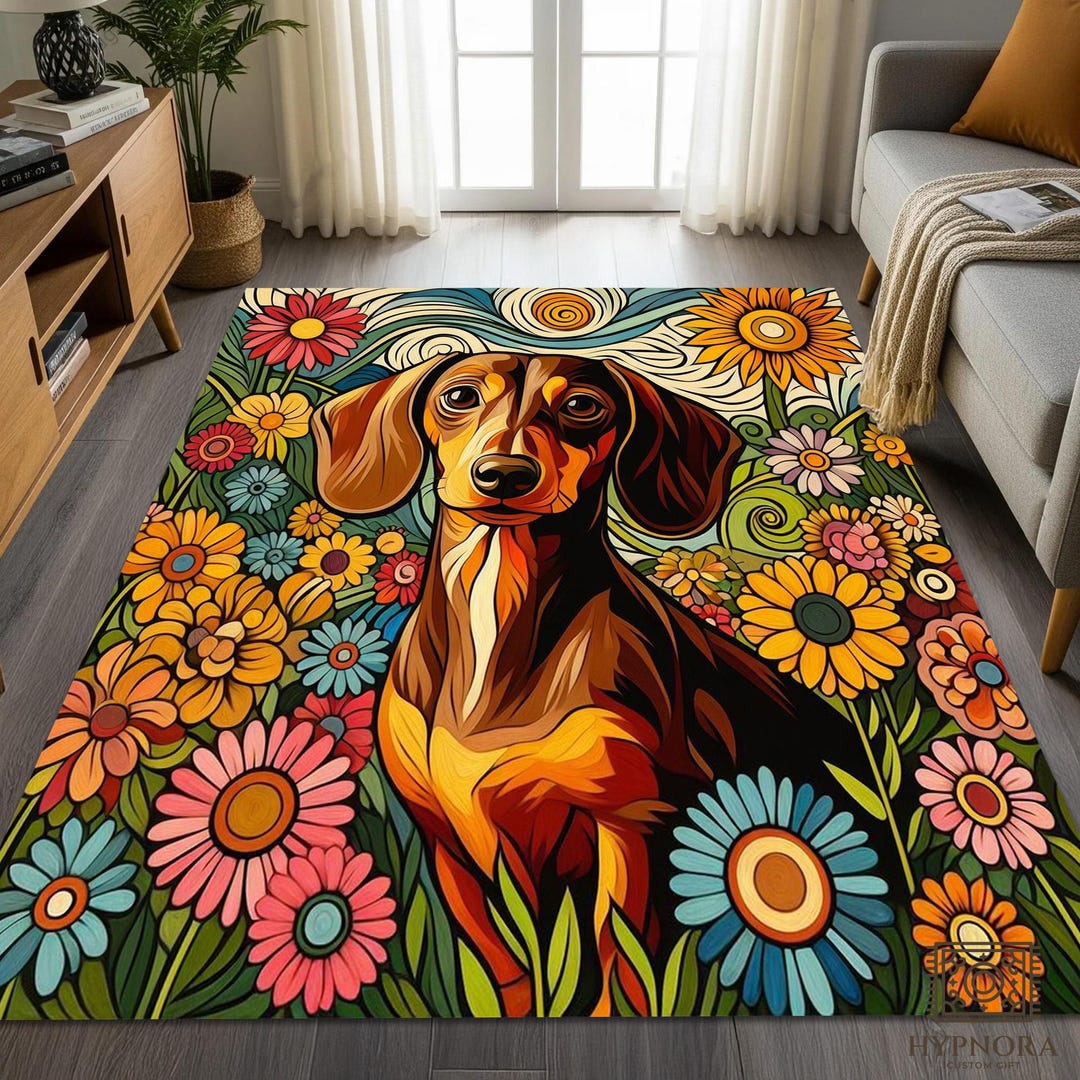 Beagle Dog Rug - Floral Art, Bohemian Pet Lover Decor - Etsy