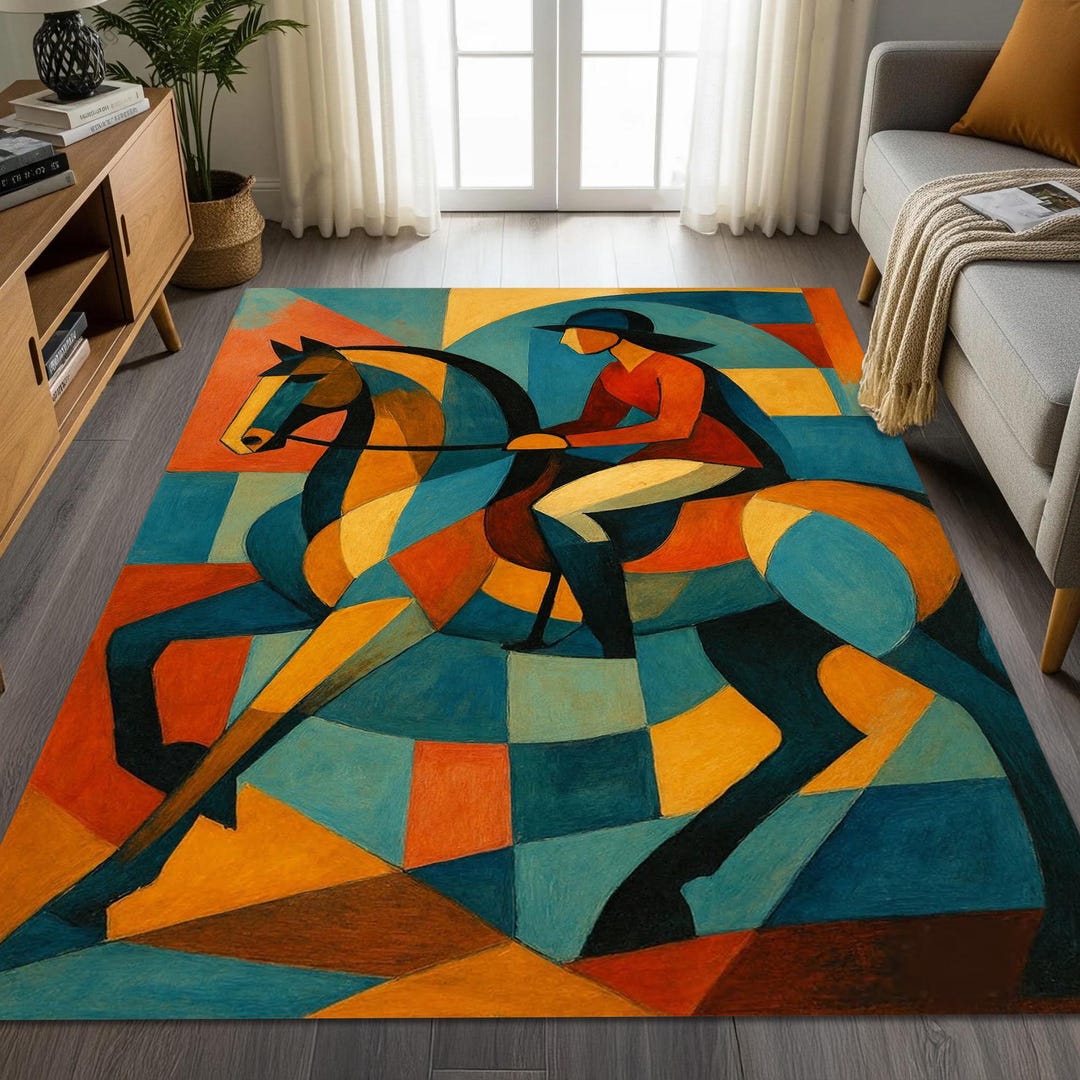 Cubist Horse Rider Rug – Abstract Geometric Art Decor Mat - Etsy