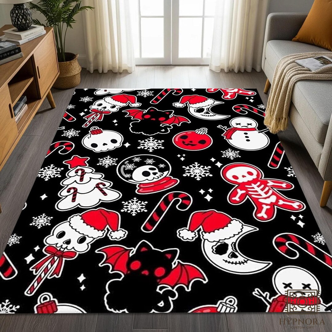 Punk Rugs Gothic Christmas Rug: Skull Santa, Punk Xmas Washable Carpet - Etsy