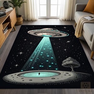 UFO Beam Rug – Alien Spaceship Galaxy Tile Mat Sci-Fi Decor