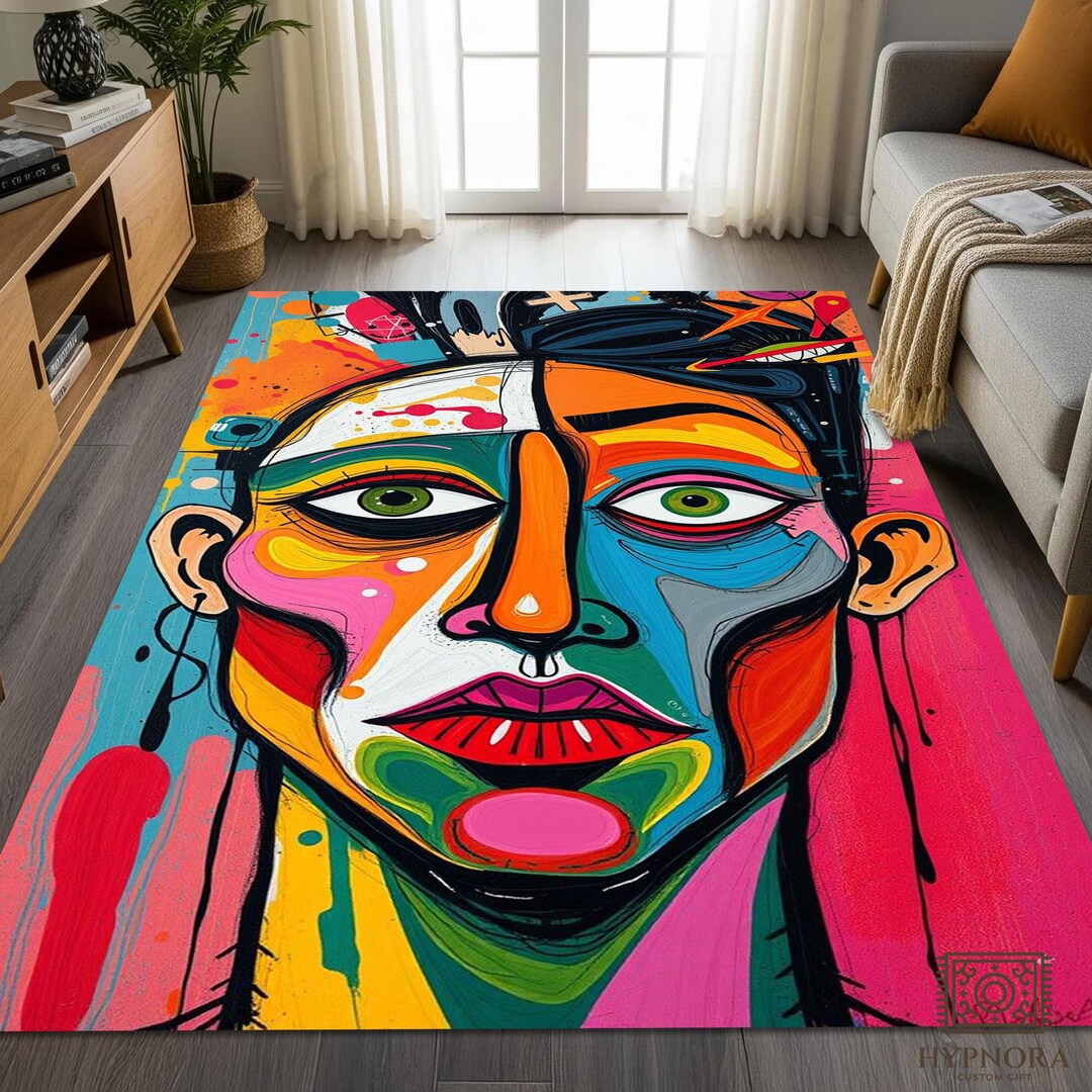 Abstract Face Area Rug: Colorful Cubism, Modern Art Carpet - Etsy