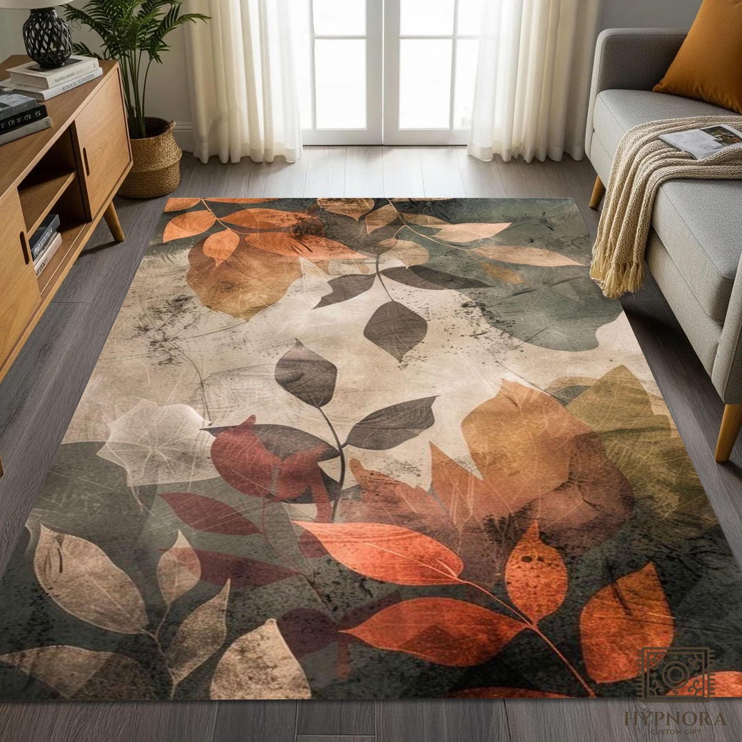 Autumn Leaves Area Rug - Vintage Botanical Fall Decor Washable Carpet ...