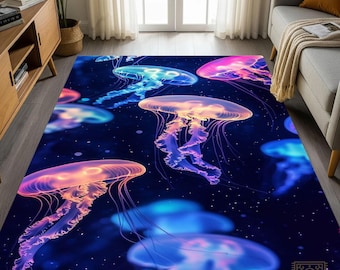Carpette méduses lumineuses : tapis néon Ocean Marine Life