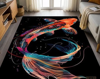 Vibrant Koi Fish Area Rug: Colorful Rainbow Japanese Carp Art Carpet