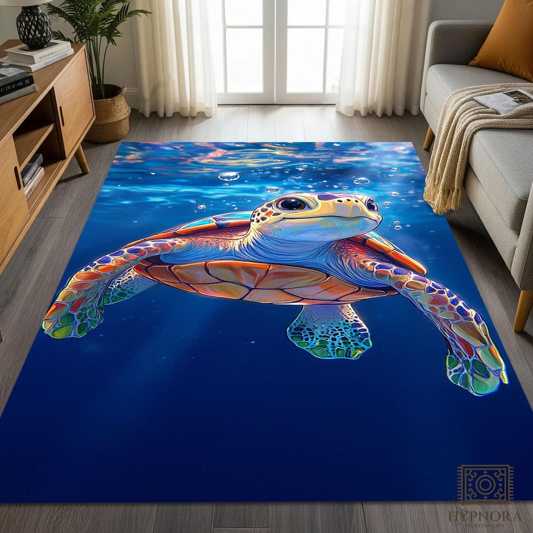 Sea Turtle Area Rug: Nonslip Washable Coastal Decor Carpet - Etsy