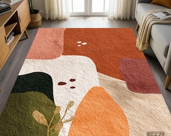 Terracotta Abstract Area Rug: Earth Tone, Boho Living Room Carpet