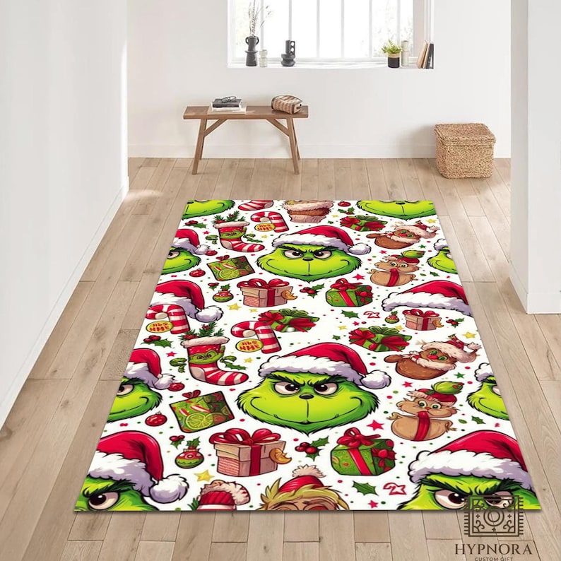 Grinch Christmas Rug: Whoville Holiday Decor, Nonslip Area Mat - Etsy