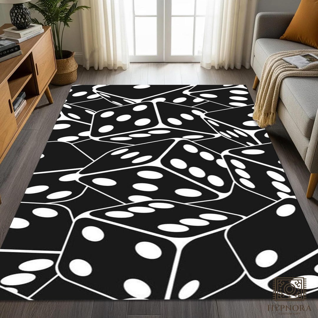 Dice Pattern Carpet: Black White Gaming Mat, Casino Gambler Home Decor ...