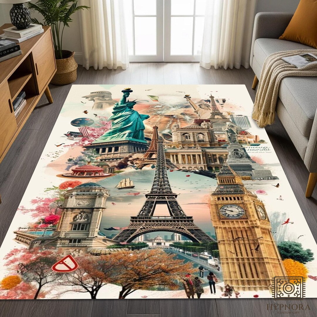 Viajar Rugs World Landmarks Area Rug: Travel Art, Non-slip Washable Carpet - Etsy