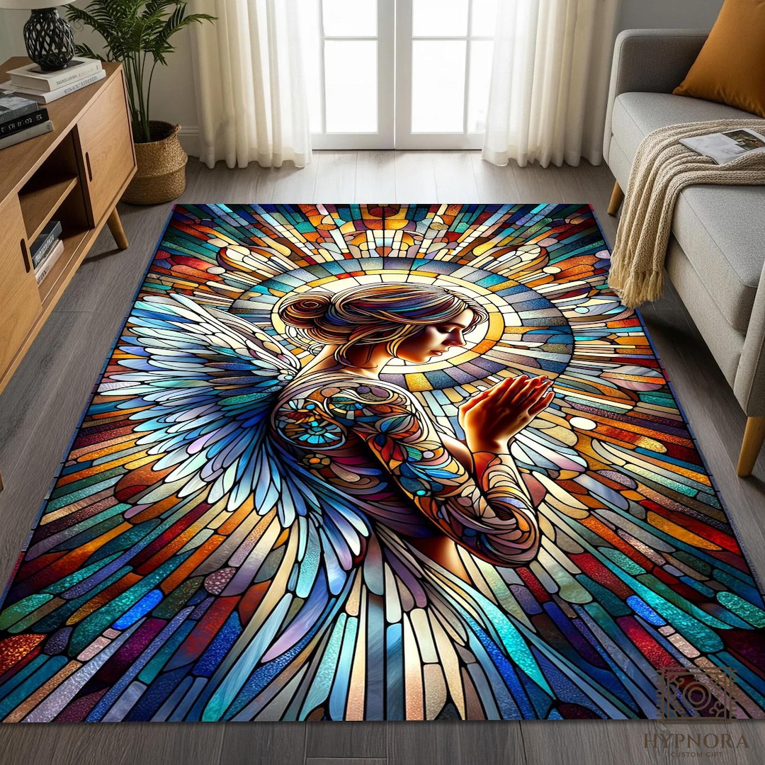Angel Fairy Rug Stained Glass Angel Rug - Colorful Art Deco Style - Etsy