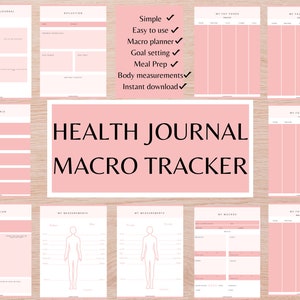 Afdrukbaar macrotracker, gezondheidsplanner, voedingsdagboek, gewichtsverliestracker, wellnessdagboek, dagelijkse voedselplanner, maaltijdplanner, fitness
