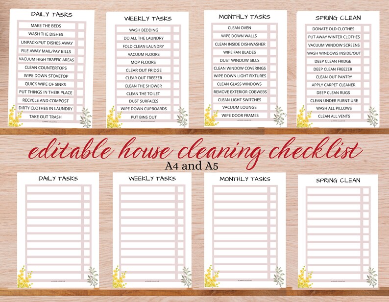 Editable House Cleaning Checklist Daily Cleaning Checklist to Do Lists