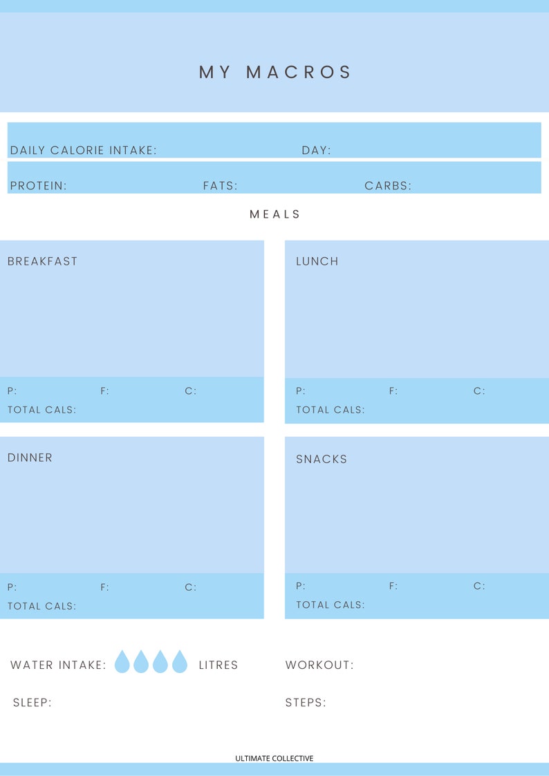 Macro Tracker Printable, Daily Macro Diary, Meal Planner, Meal Tracker, Downloadable Macro ...