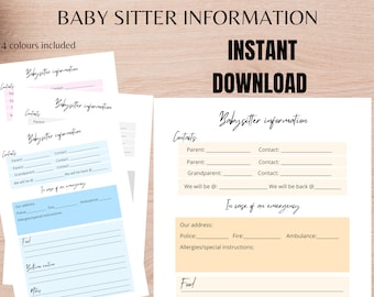 Printable Babysitter Notes | Downloadable Babysitter Information | Babysitter Instructions | Babysitter Guide