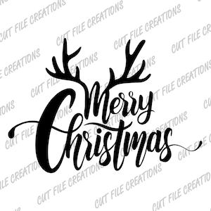Merry Christmas tekst met Deer Antlers SVG, Merry Chistmas SVG, PNG, geknipte bestanden voor cricut, sublimatie download, Kerst svg