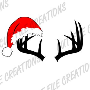 Santa Hat Hirsch Geweih SVG, Silhouette, Digitale Datei, Sofort Download, Plotterdatei für Cricut, White Tail Antler, Sublimation File, Maultier Reh